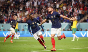 Olivier Giroud made a goal twice in football world cup 2022